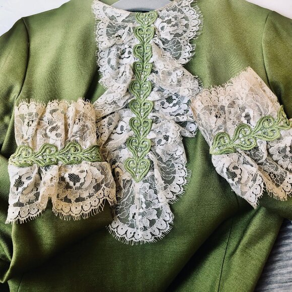 Vintage 60's Green Dress with Lace Handmade Edwardian MOD Cos Play XS XXS - Picture 7 of 16